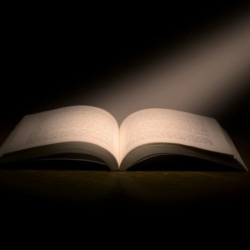 A captivating image of an open book under a dramatic spotlight, symbolizing knowledge.